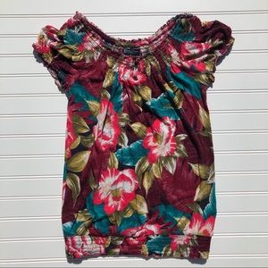Lucky Brand Floral Off Shoulder Keyhole Neck Top
